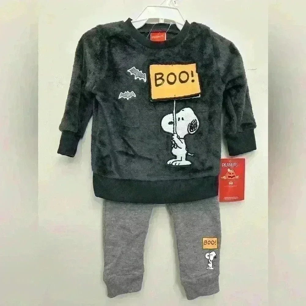 Peanuts Halloween Snoopy Faux Fur Fleece Sweatshirt Pants Baby Outfit 18M NWT